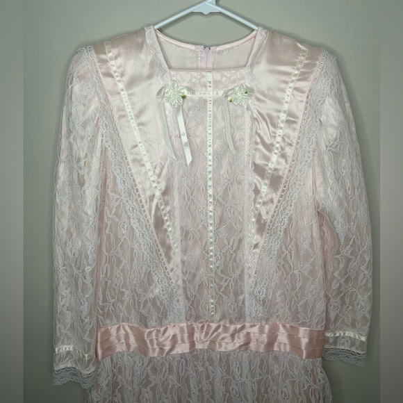 Vintage Gunne Sax x Jessica McClintock Drop Waist 80’s Lace Long Sleeve Dress 10 - Picture 5 of 13